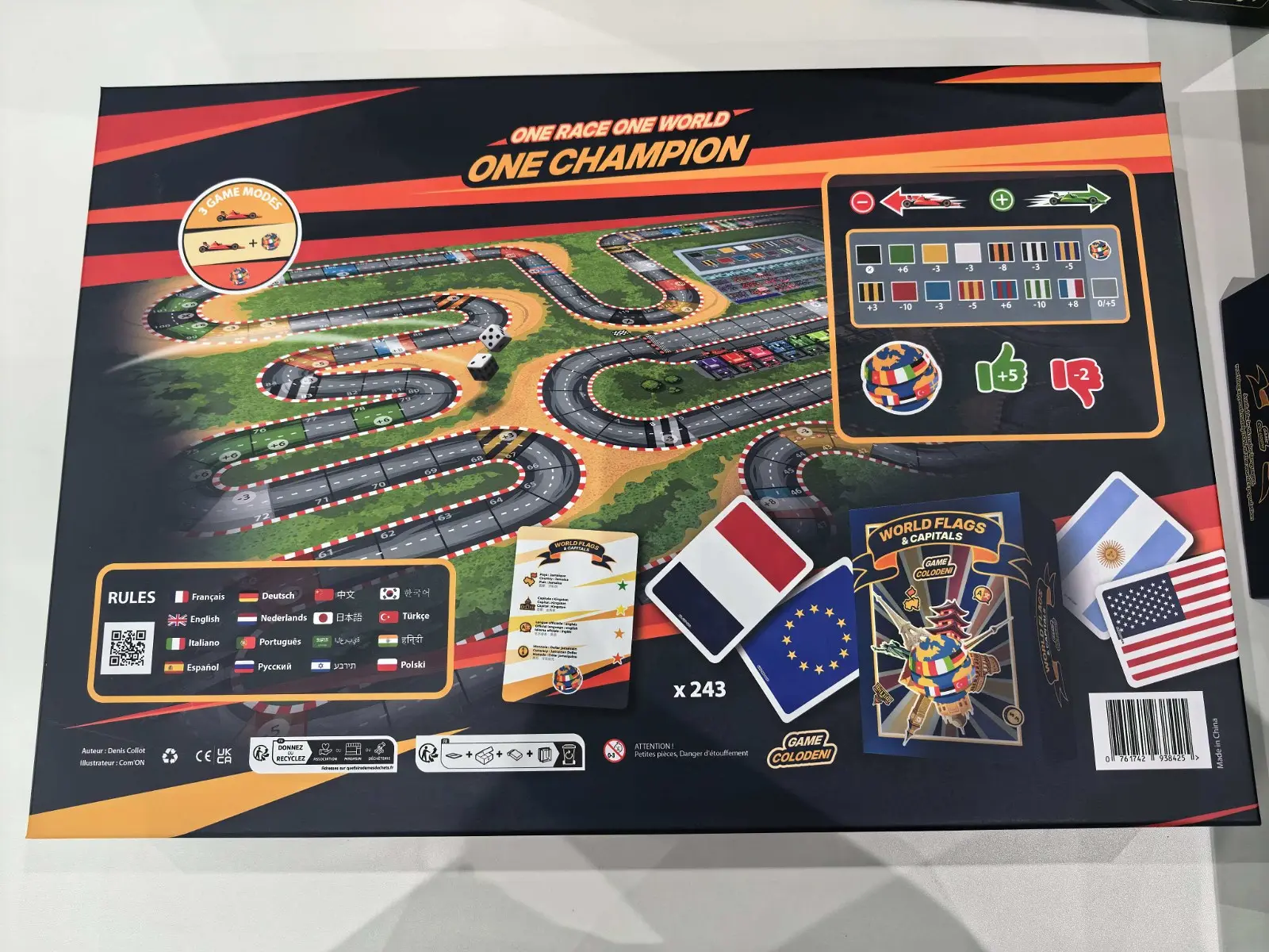 Back of the Colodeni product box showing game modes cards and rules QR